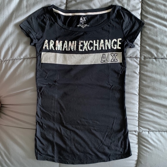 Armani Exchange: black logo sequin t-shirt - Picture 1 of 3